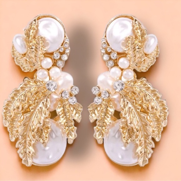 Zara Pearl Embellished Drop Earrings - Picture 1 of 4
